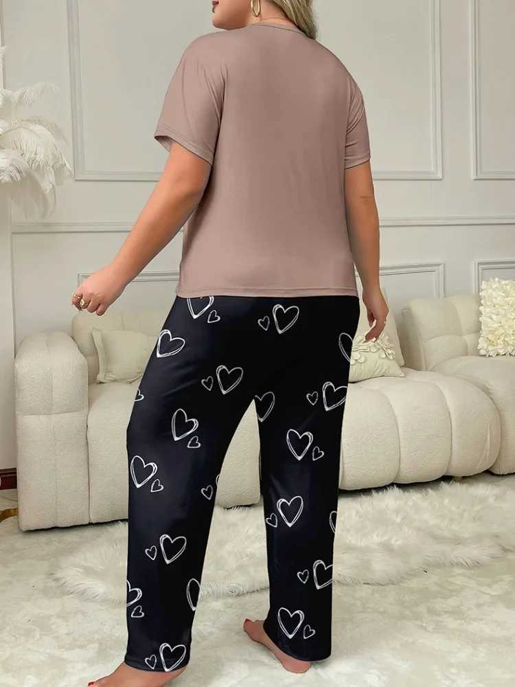 Heart Print Women Pajama Sets Short Sves O Neck Top Full-Length Pants Fe 2 Pieces Spwear Atumn Spring NightwearXJ250220