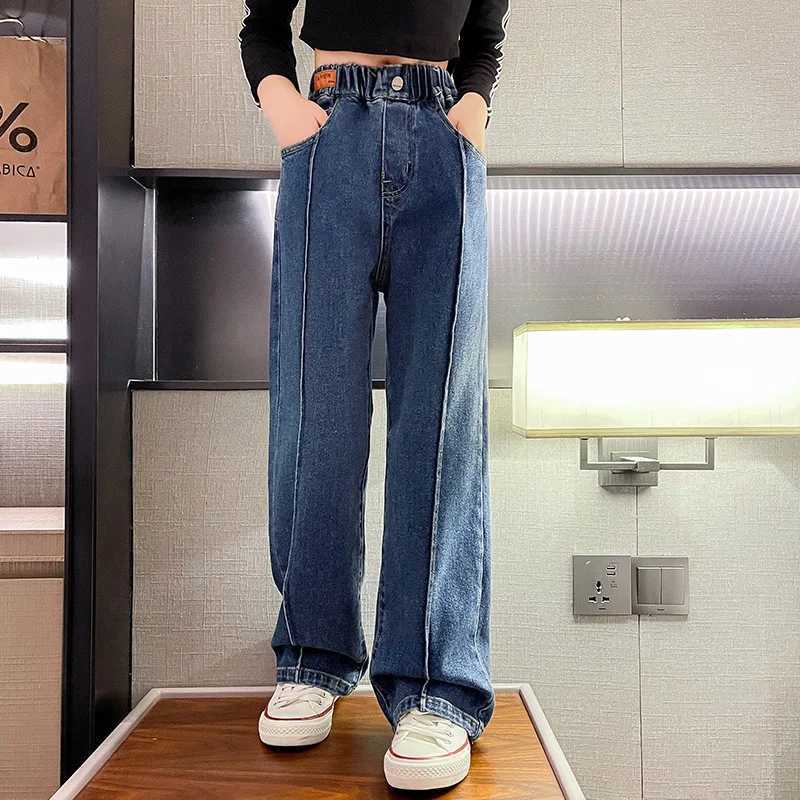 Wide Leg Jeans for Girls 6 8 9 10 11 12 14 Years Spring Autumn Loose Vintage Straight Retro Pants Fashion Teenage Kids Trousers Z250220
