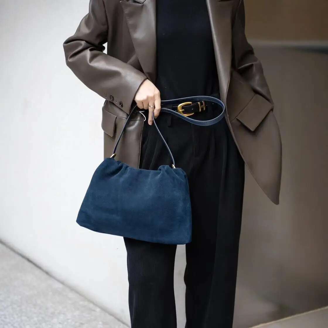 FIRMRANCH Retro Elegant Fashion Versatile Matte Suede Leather Fold Design Women's Single Shoulder Underarm Bag Diagonal Purse