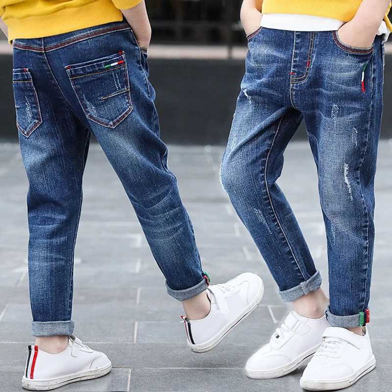 IENENS Kids Boys Jeans Young Casual Trousers 4-11 Years Children Denim Long Pants Elastic Waist Pants Spring Autumn Slim Jean Z250220