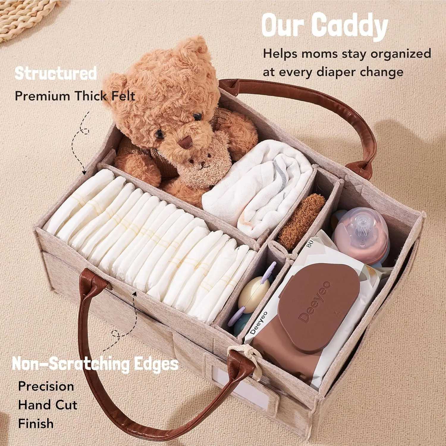 Baby Felt Storage Nursery Organizer Basket Infant Diaper Bag with Handle Caddy Changing Nappy Kids Storage Carrier Large Pocket X250220
