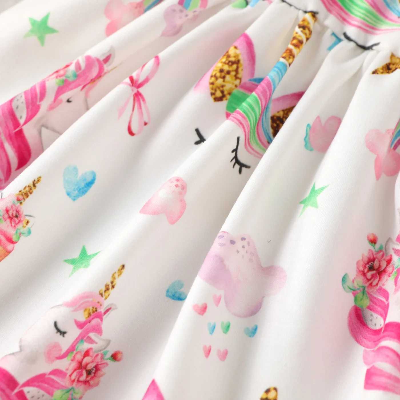 Baby Girl Sweet Ruffle Edge Animal unicorn Pattern Long Sleeve Dress Casual/Outdoor Full print Animal pattern X250220