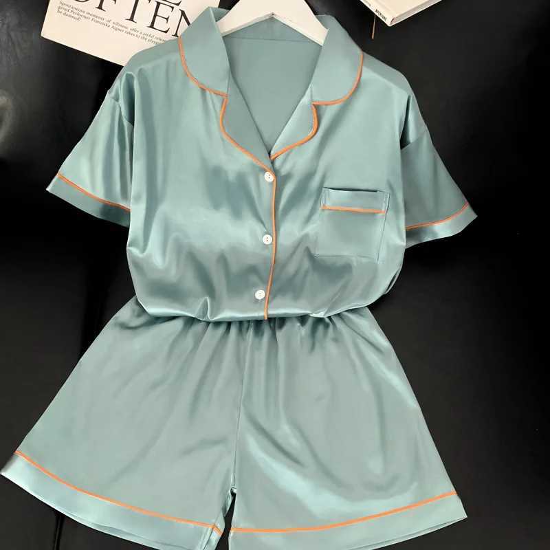 Ice Silk Cool Home Clothes Womens Pajamas High Quality New Cardigan Short Sve Shorts Summer Pajamas Set for Women NightwearXJ250220