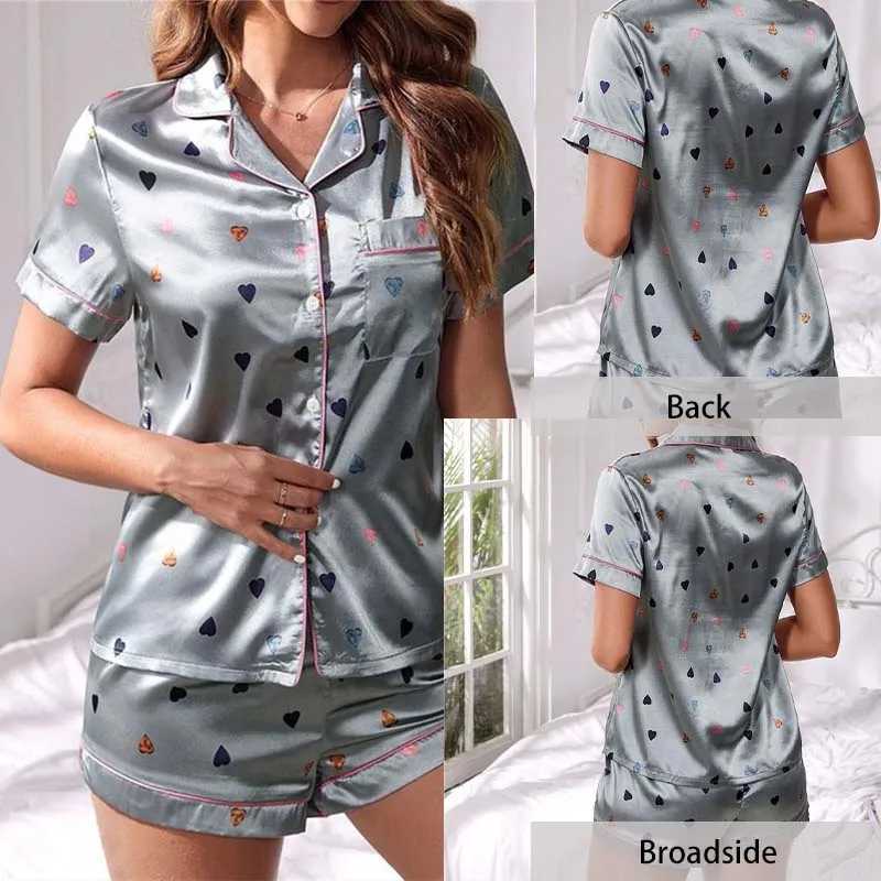 Women Two Piece Set Silk Satin Pajamas Home Suit Short Sve Shirtand Shorts Pajamas Set Satin Nightwear LoungewearXJ250220