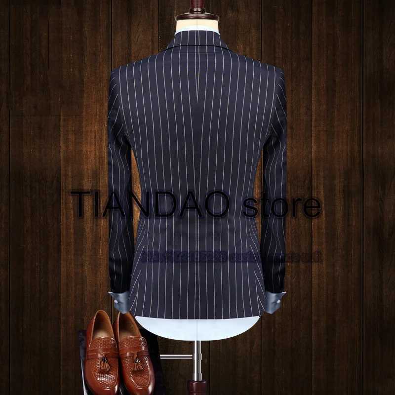Mens Striped Suit 2 Piece Double Breasted Jacket Set Formal Business Blazer Pants Office Workwear Slim Fit Design X250220