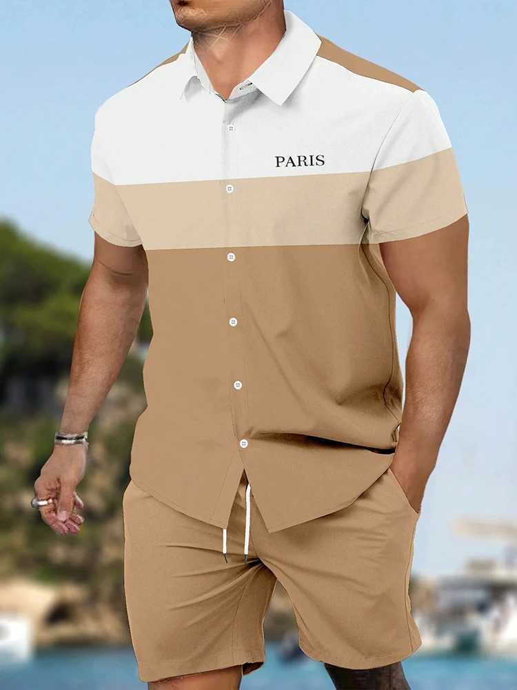 Mens short sleeved and beach shorts set daily running sports mens shorts summer city street fashion mens casual shirt W250221
