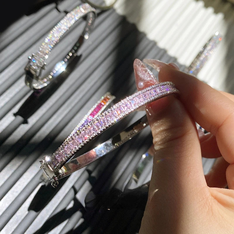 Trendy 14K White Gold Lab Diamond Bangle Engagement Wedding Bangles Bracelets for Women Bridal Anniversary Party Jewelry Gift 250220