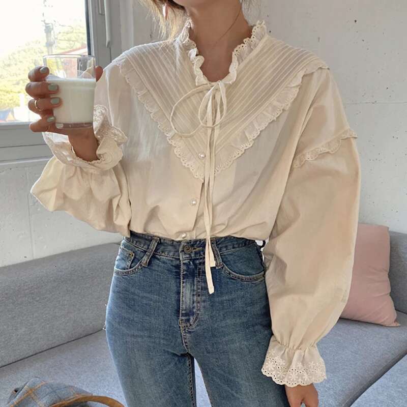 Blusas Mujer De Moda 2023 Casual Shirt Spring Loose Vintage Tops Korean Style Long Lantern Sleeve Women Blouse Elegant