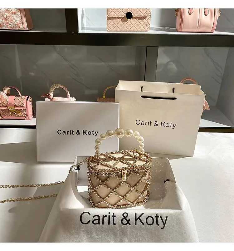 Luxury Designer Glod Metal Cage Pearl Beading Handle Handbag Women Evening Bag Wedding Party Clutch Purse Shoulder Crossbody Bag Z250220