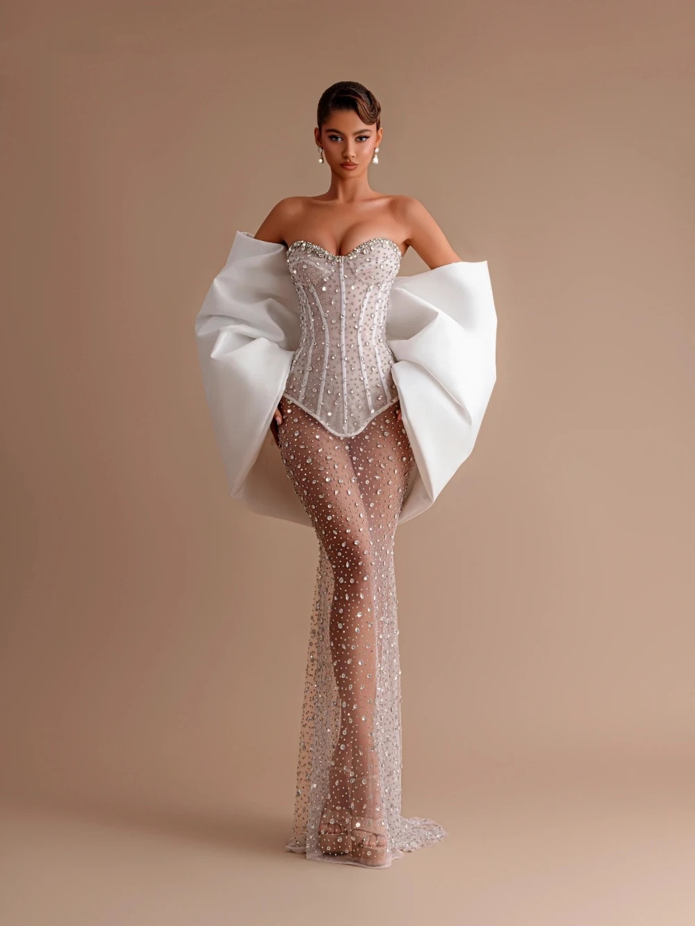 Fashion Evening Dresses For Women Sweetheart Neck Gown Sequins Crystal Wrap See Through Customized Dress