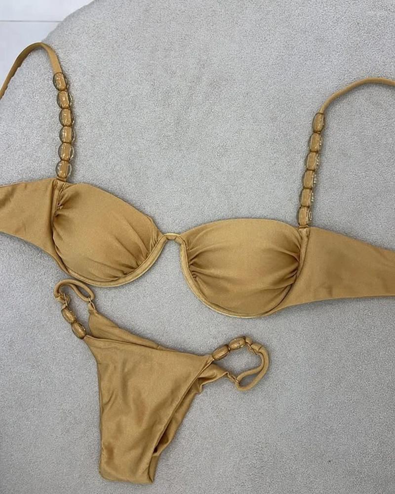 Womens Swimwear 2025 Sexy Bikini Set High Waist Golden Printed Women Push Up Bikinis Swimsuit Female Biquini Bathing Suit