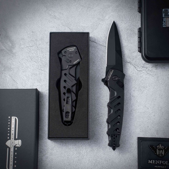 2025 new Jufule CAIMANO NERO Folding Knife 3.54 D2 Drop Point Blade, Aluminum Alloy Handles