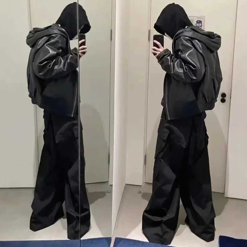 Baggy Pants Cargo Pants For Men Trendy Black Bell-bottom Pants Multiple Pockets Casual Streetwear Sweat Pants MensT250220