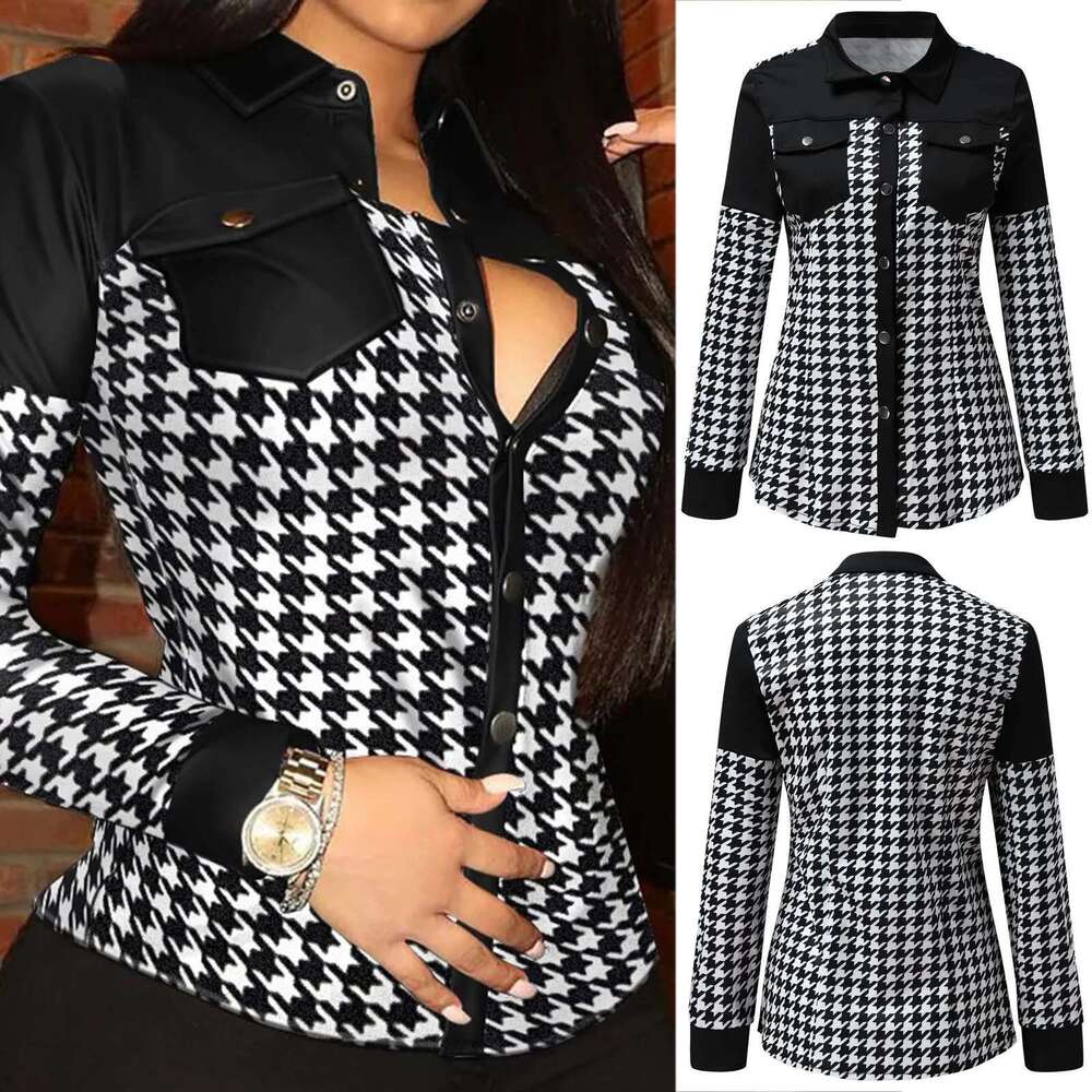 Fashion Women Shirts Spring Lapel Long-Sleeved Button Cardigan Tops Vintage Plaid Print Elegant Casual Sexy Slim Ladies Blouse