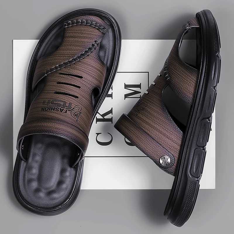 New Arrival Mens Leather Sandals Summer Classic Mens Slippers Soft Sandals Fashion Casual Comfortable Outdoor Beach Walking Shoes T250220