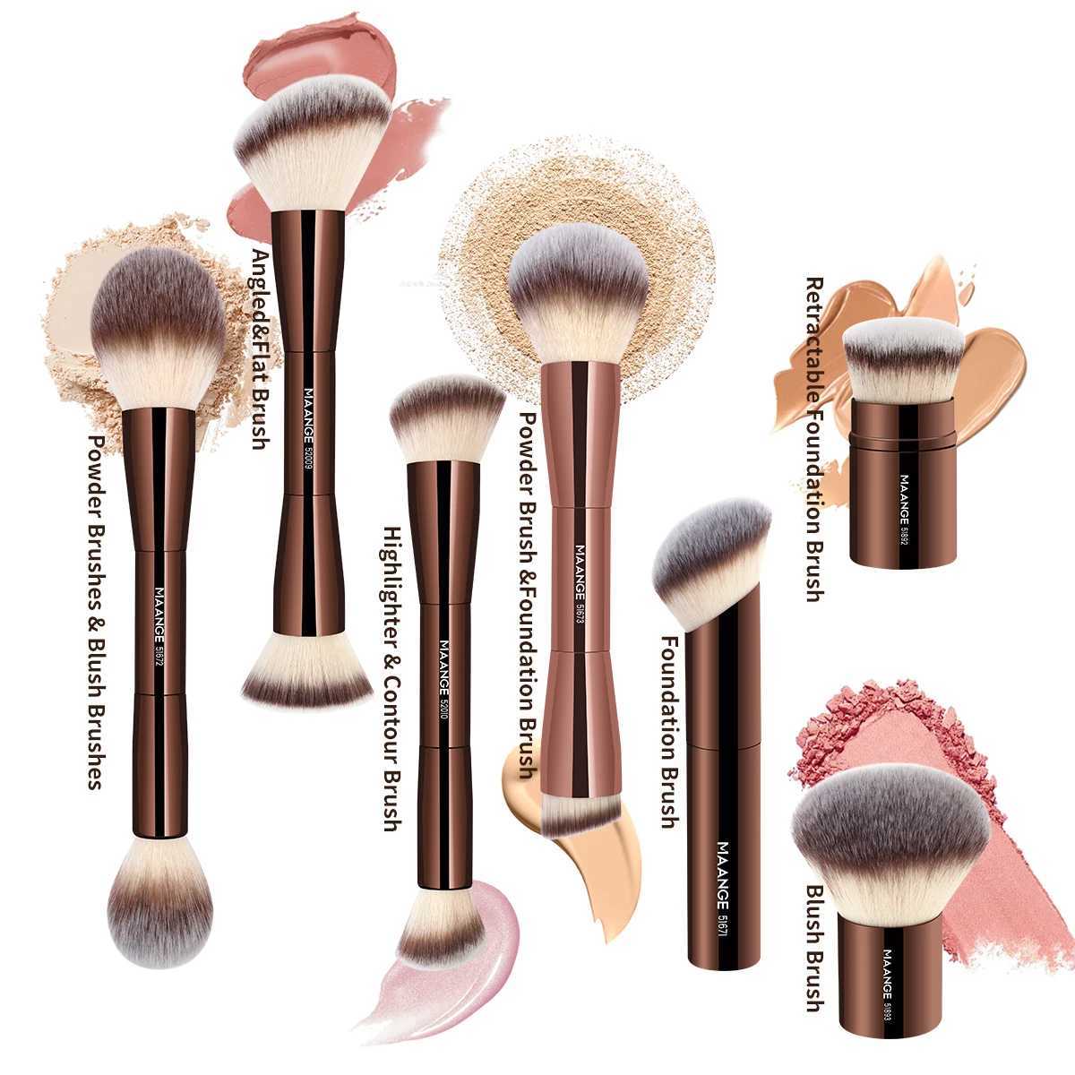 MAANGE makeup brush double head foundation make-up powder concealer brown makeup brush soft fiber hair cosmetics beauty tool W250221