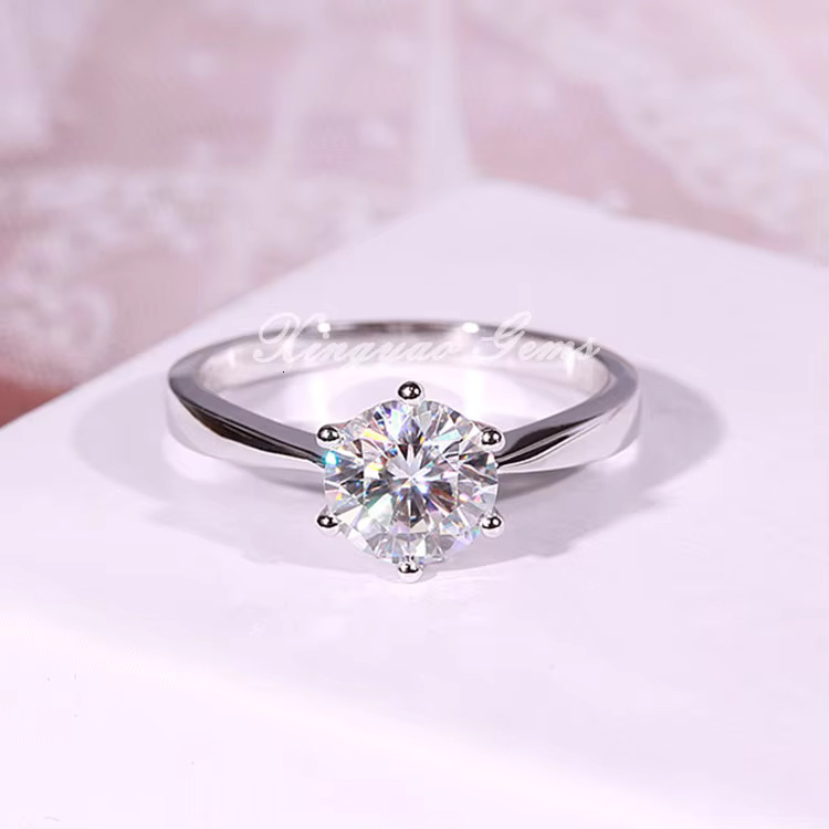 Moissanite Dia Ring Classic Wholesale Customized for Wedding Six Claws White Gold Opp Bag Women's Environmental Friendly