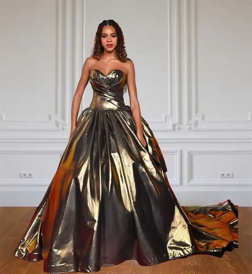 Exquisite Gold Strapless Evening Pleat Birthday Party Dresses For Women 2025 Tail A-E Robes De Soiree Customized
