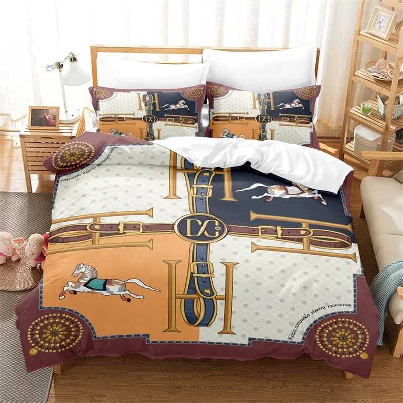 3PCS Single-sided Printed Duvet Luxury Plaid Horse Bedding Set Duvet Comfortable Breathable Sheet King Queen Different SizeXJ250220