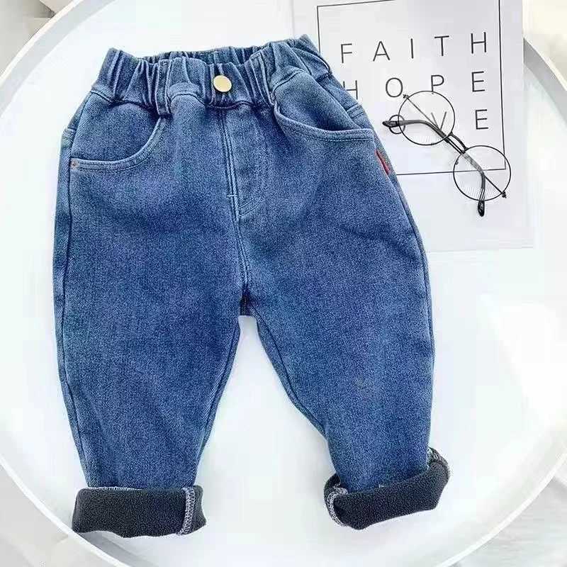 Baby Winter Jeans Children Thick Velvet Warm Denim Pants for Girls Slim Leggings Kids Blue Fleece Trousers 2024 New Z250220