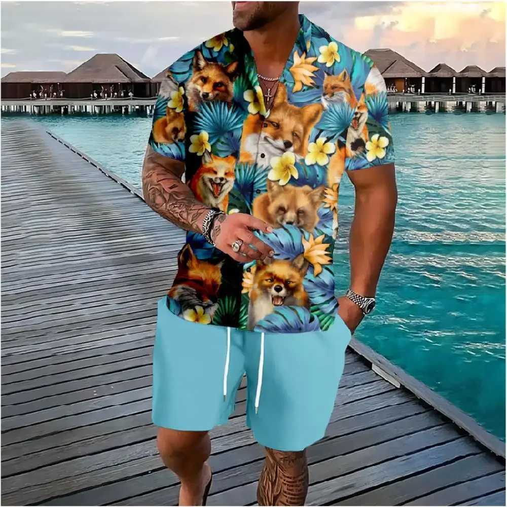 Fashion Summer Flower 3D Print Men Shirt Sets Short Sleeve Shirt Oversized Casual Beach Shorts Streetwear Hawaiian Suits Clothes W250221