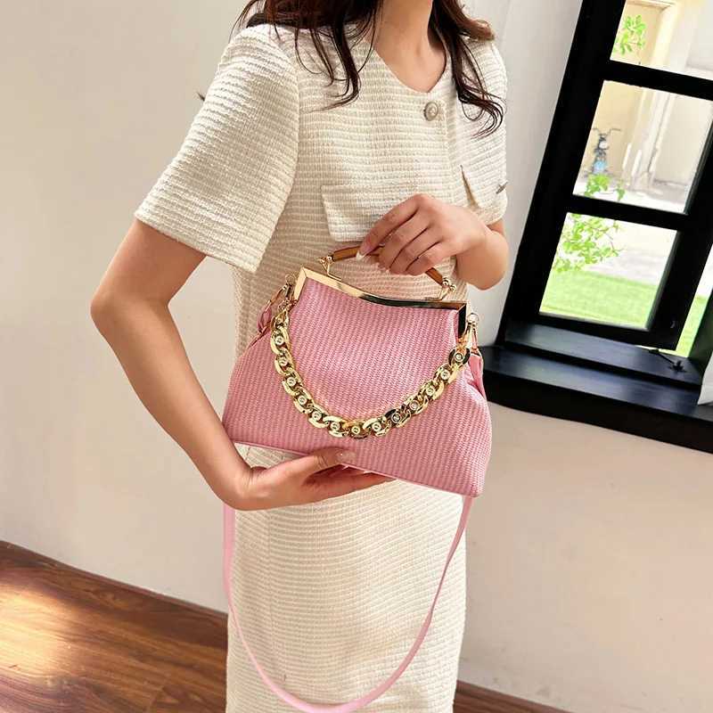 Designer shell clip woven wallet bag chain shoulder bag luxury evening clutch party hot pink handbag and wallet fashionable homeless bag Z250220