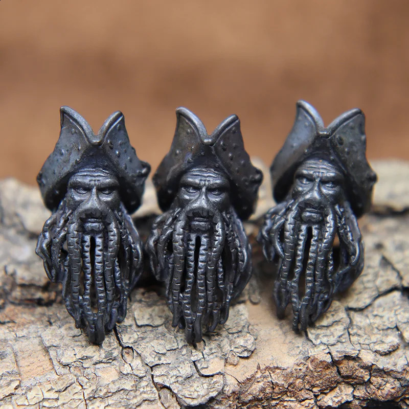 Black Octopus Face Pirate King Digital Brass Knife Bead Umbrella Rope Pendant DIY EDC Outdoor Tool Accessories 250213