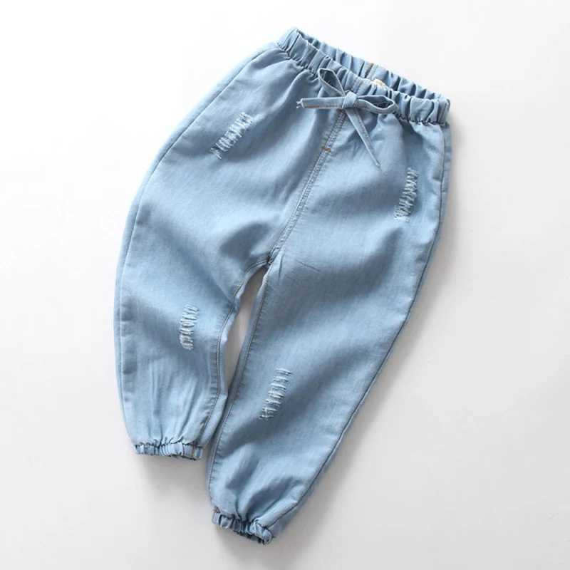 Boys Girls Summer Casual Thin Long Pants Fashion Solid Color Children Jeans Embroidery Kids Trousers Denim Clothing 1-6Y Z250220