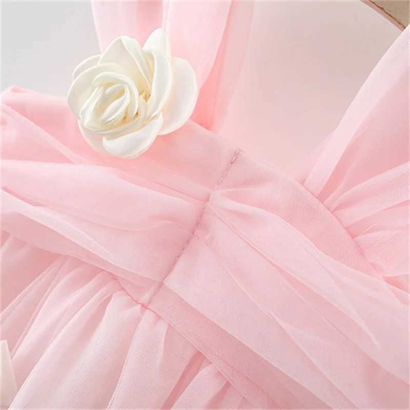 Cute Flower Fairy Baby Party Dress Summer Solid Color Grid Princess Evening Dress Childrens Clothing 0-3 Years Old X250220