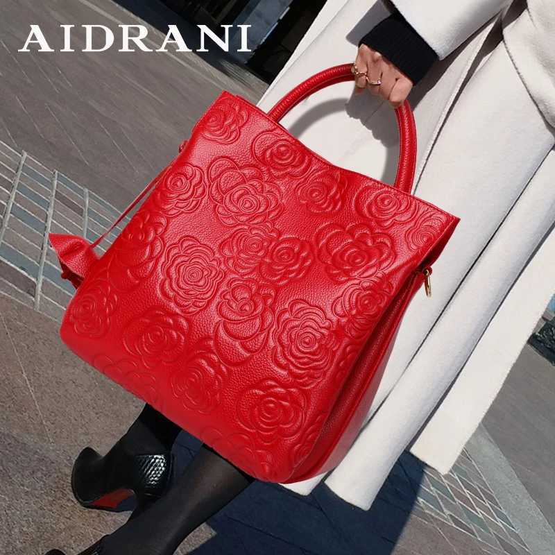 Aidrani 2024 womens fashion genuine leather baglarge capacity flower patterned luxury brand cowhide bag Z250220
