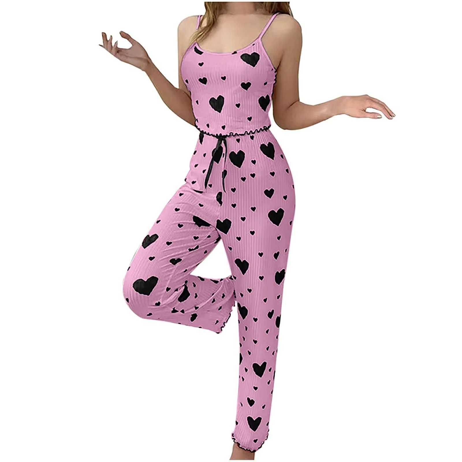 2025New Women pajamas plus size pajamas set 2 piece short vest + trouser white breathable soft casual love printXJ250220