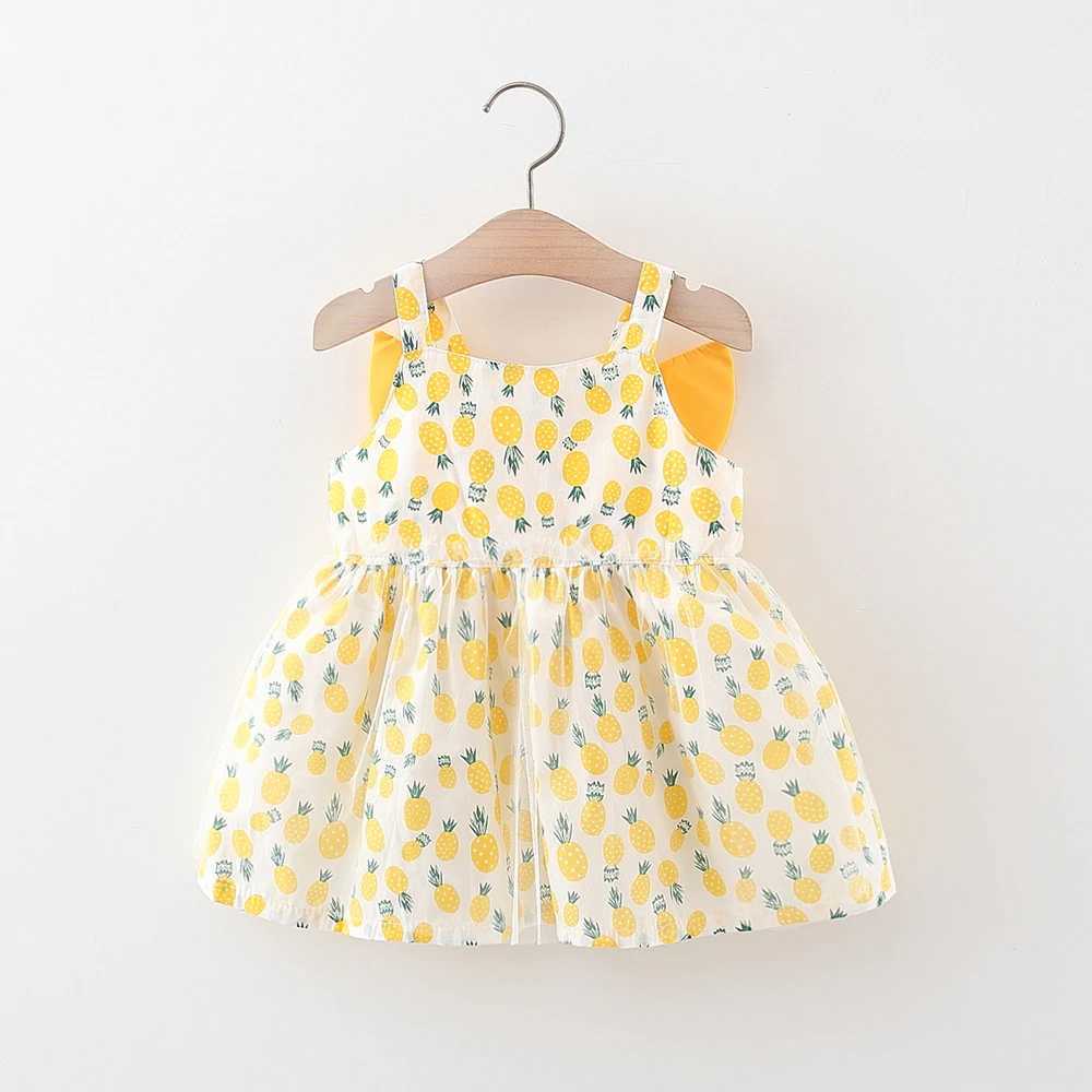 Baby Girl Dress Summer Pineapple Printed Back Wings Girls Dress Cute Girls Mesh Beach Dresses X250220