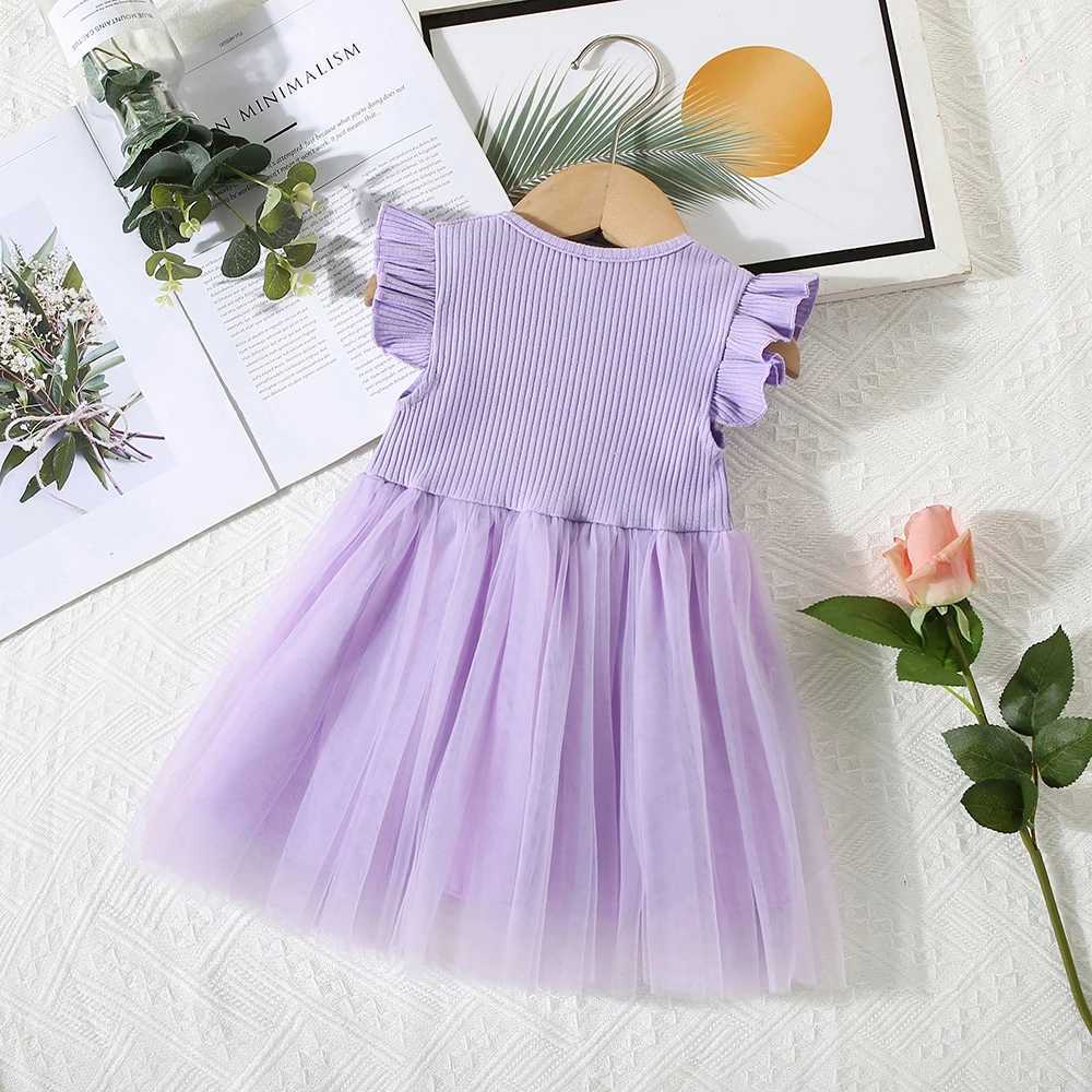 Summer 0-3Year-Old Girl Dress Baby Girl Waist Flower Embroidery Splicing Mesh Small Sleeve Princess Dress X250220