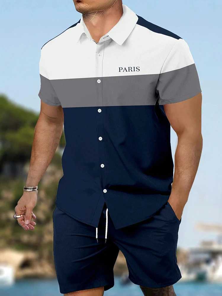 Mens short sleeved and beach shorts set daily running sports mens shorts summer city street fashion mens casual shirt W250221