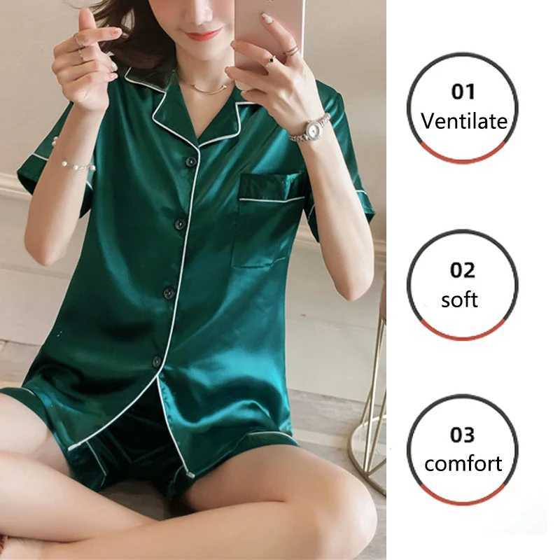 Women Ice Silk Pajamas Korean Version of the Lapel Cardigan Ladies Comfortable Spwear Two-Piece Set Soft Casual NightwearXJ250220