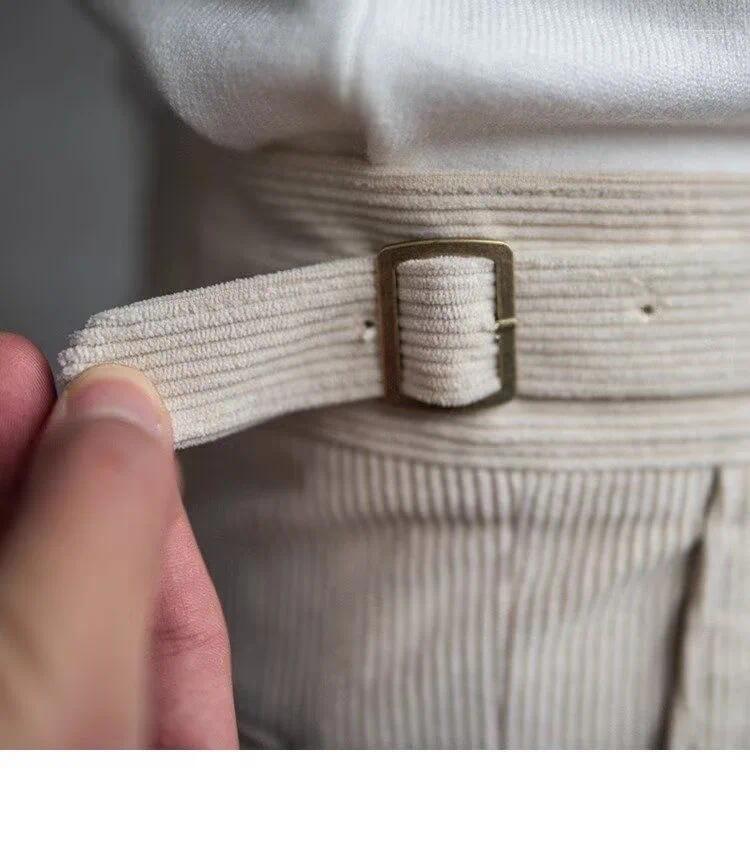 Mens Pants Italian Style Corduroy Naples Suit Men High-waisted Adjustable Belt Straight Trousers Autumn England Business Casual Pant