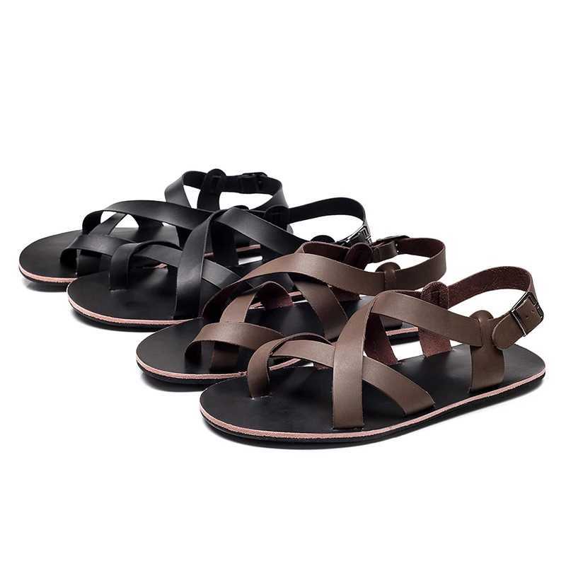 New Arrival Summer Mens Fashion Roman Leather Sandals Belt Design Open toe Sandals Mens Simple Casual Flat Shoes Breathable Sandals T250220
