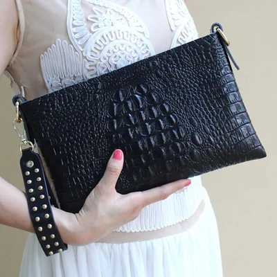 Nigedu genuine leather womens clutch fashionable crocodile shoulder bag Rivet handbag club womens luxury envelope night bag Z250220
