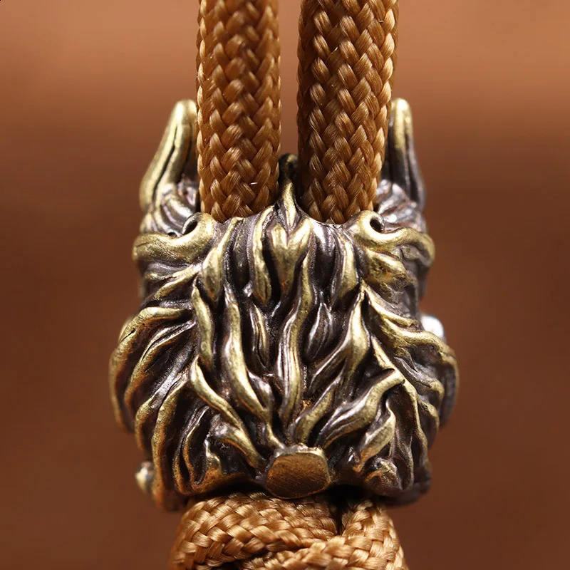 Mahakala Head Sculpture Brass Knife Bead EDC Outdoor DIY Umbrella Rope Accessories Hand Woven Bracelet Pendant 250213