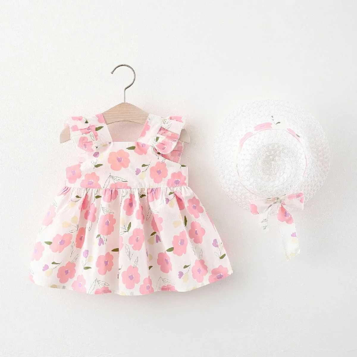 Baby Girl Dresses Summer Flower Girls Beach Dresses Cute Girls Clothing With Hat X250220