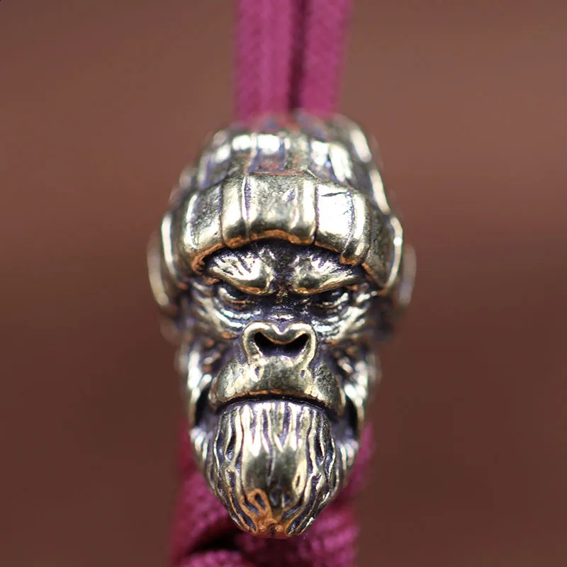 Woolen Hat Gorilla Head Sculpture White Brass Knife Beads Orangutan EDC DIY Woven Paracord Lanyard Charms Pendants Accessories 250213