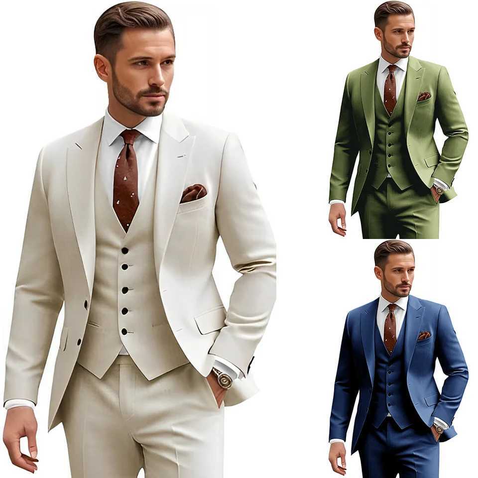 Mens Slim Fit 3 Piece Suit Sets Wedding Suits 2 Button Blazer Peak Lapel Solid Suit Single Breasted Vest Pants X250220