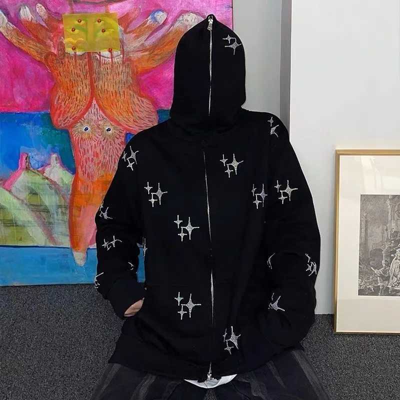 Mens Zipper Star Sportswear Punk Fashion Retro Y2K Clothing Hoodie Mens Hip Hop T-shirt Casual Gothic Unisex Coat X250220