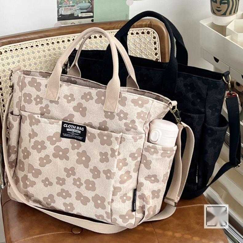 Thickened Multi Pocket Tote Canvas Bag Casual Classmate Simple Portable One Shoulder Crossbody Schoolbag Purses Handbags 241225