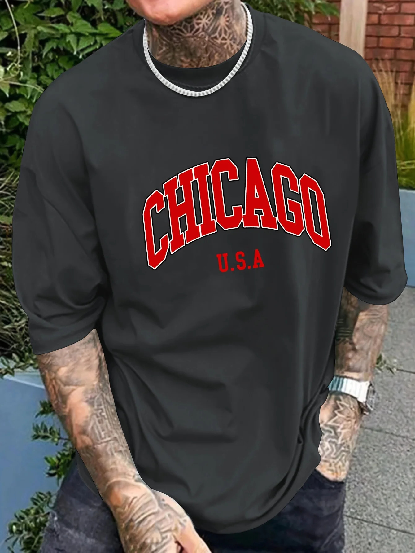 Summer mens 100 pure Polyester sports casual loose fit plus size Chicago USA printed round neck short sleeved Tshirt top 250213