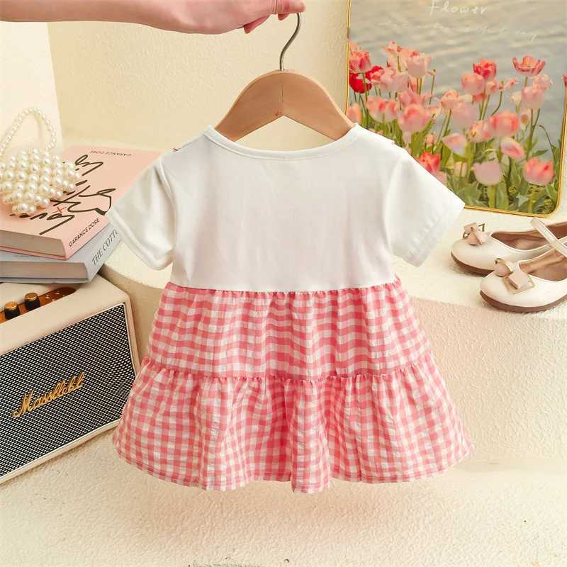 Summer New Small Fresh Plaid Baby Girl Dress Sweet And Cute Cherry Collar Childrens Short Sleeved Clothes (6-24 Months) X250220