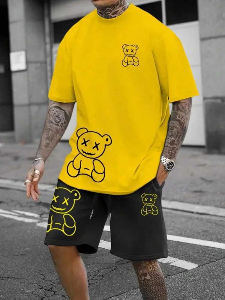 2024 New Summer Mens T-shirt and Shorts Set Outdoor Street Mens Fashion Short Sleeve Top Daily Casual Mens Shorts 3D Printed W250221