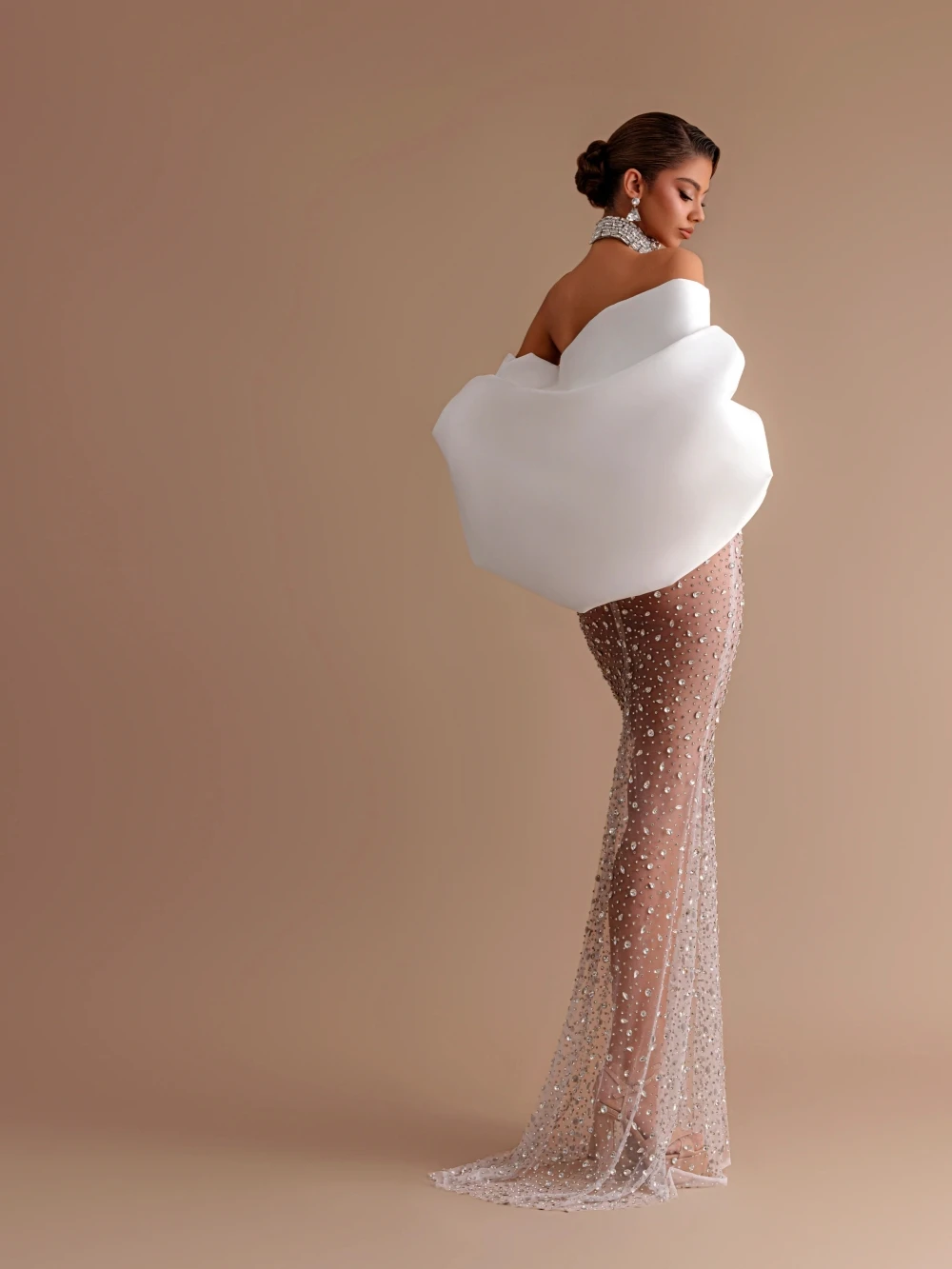 Fashion Evening Dresses For Women Sweetheart Neck Gown Sequins Crystal Wrap See Through Customized Dress