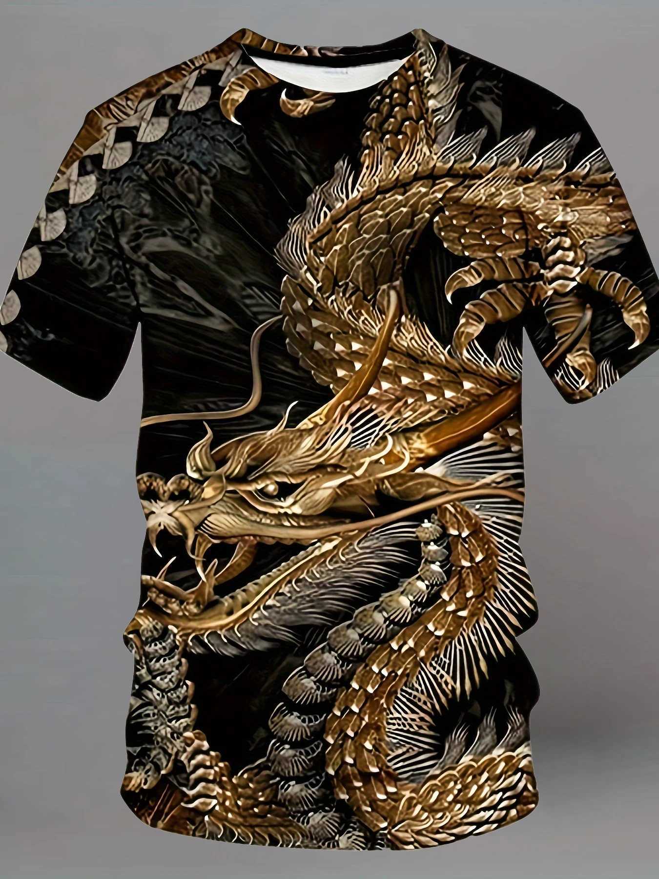 Summer Daily Mens Casual Round Neck Short sleeved T-shirt 3D Printed Dragon Pattern Printed Outdoor Street W250220