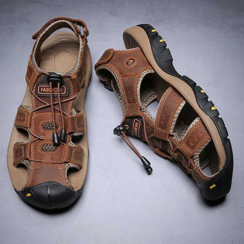 New Arrival Mens Leather Sandals Summer Classic Mens Outdoor Sandals Soft Comfortable Beach Sandals Slippers Men Shoes Large Size 38-48 T250220